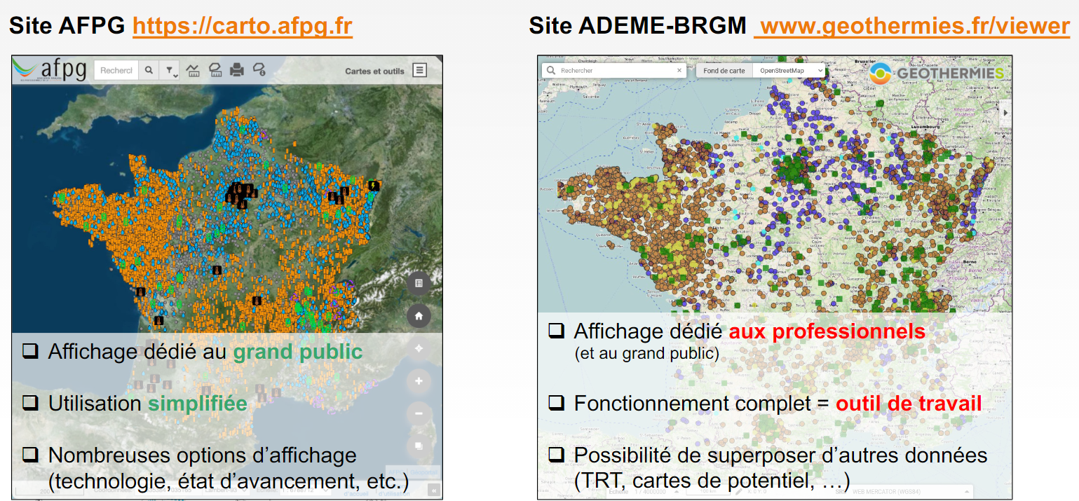 cartes observatoire sur site web AFPG et Géothermies.fr