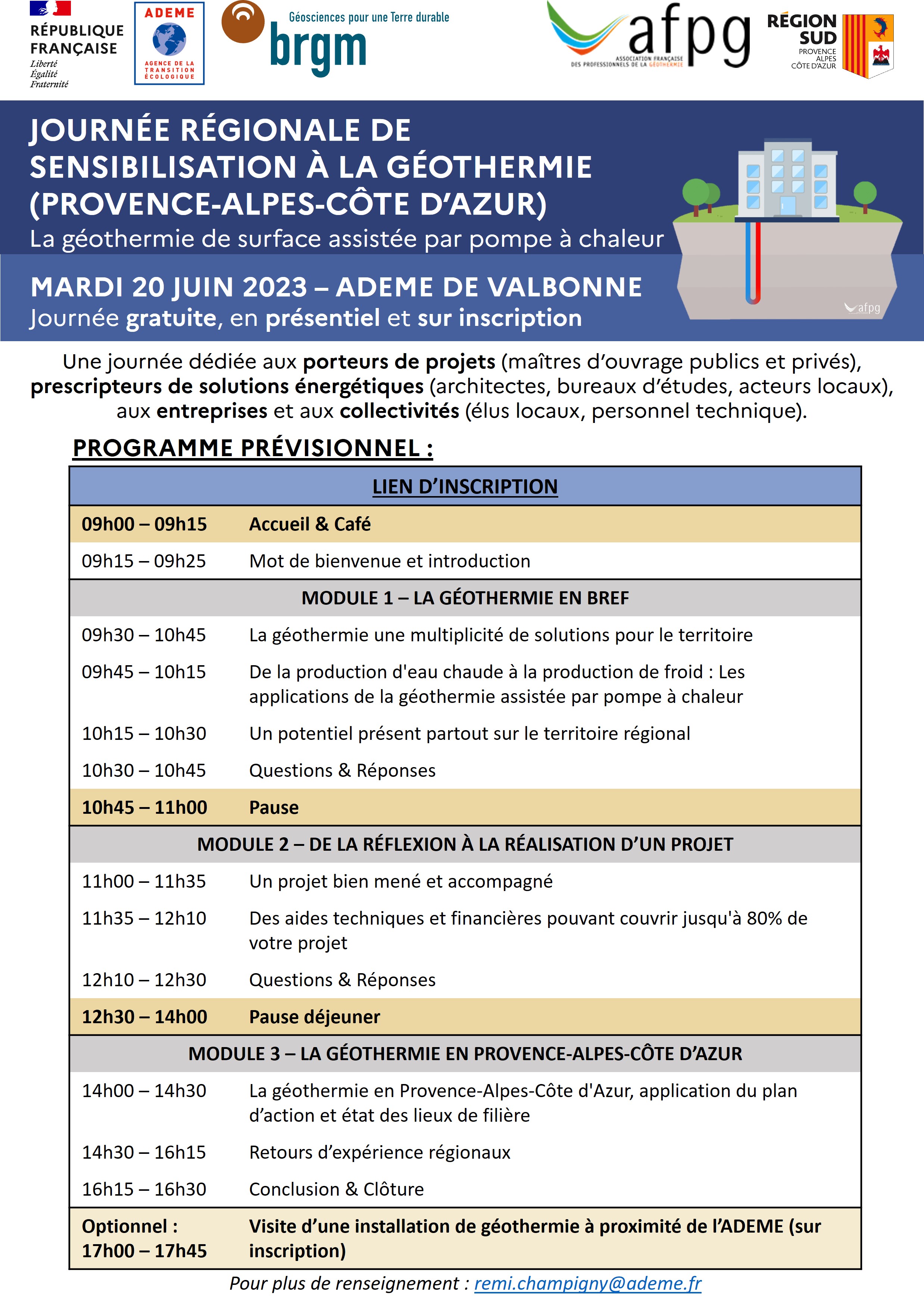 Programme prévisionnel Journée régionale de sensibilisation à la géothermie en Provence-Alpes-Côte d'Azur