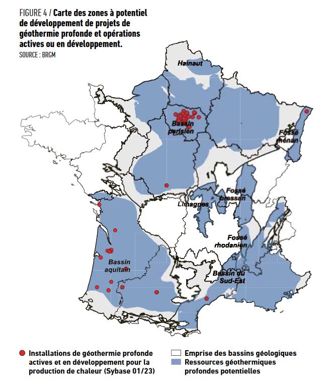 Carte des zones à potentiel de développement - géothermie profonde ©BRGM