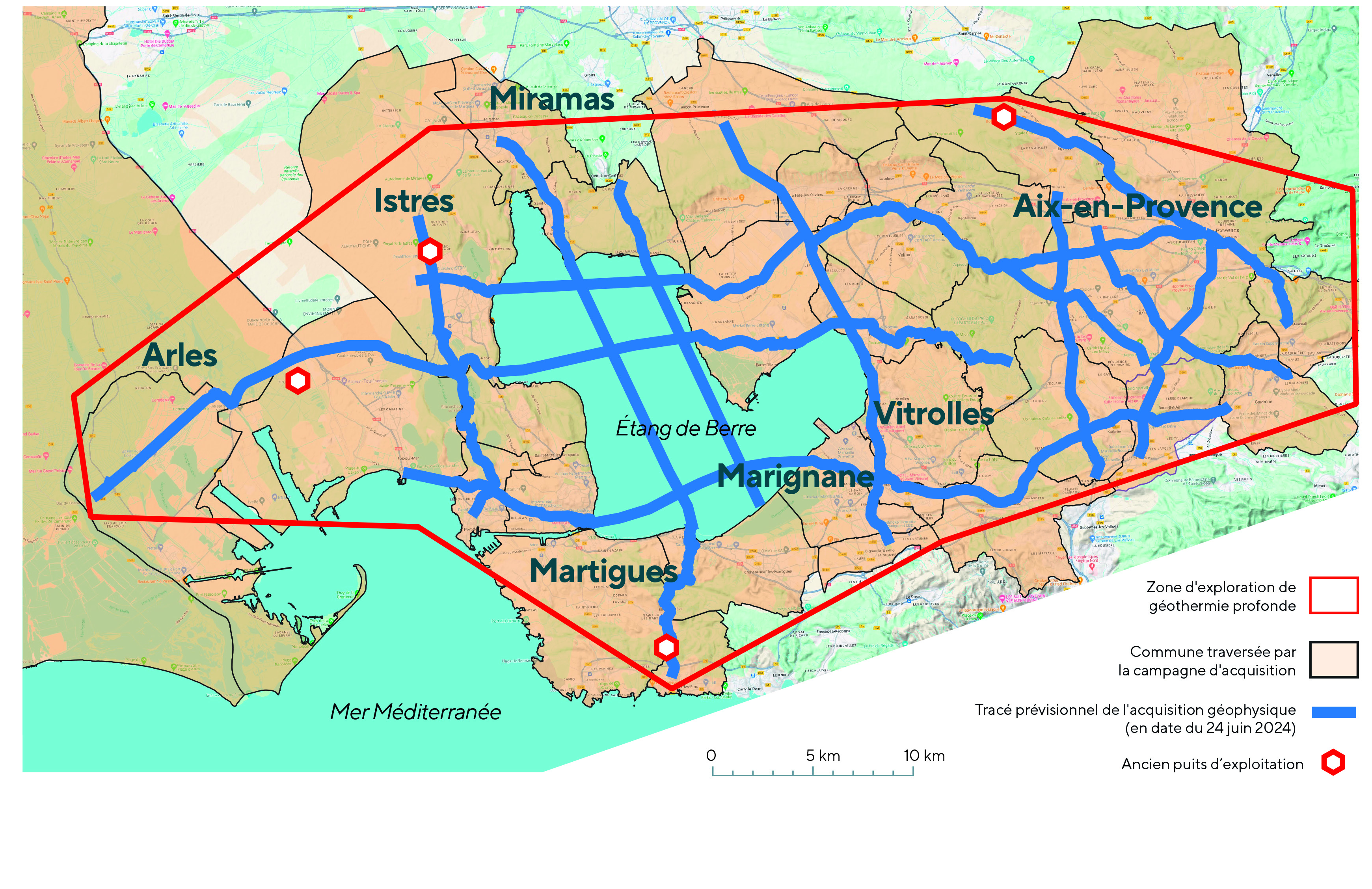 Carte du tracé pour la campagne d'acquisition géophysique