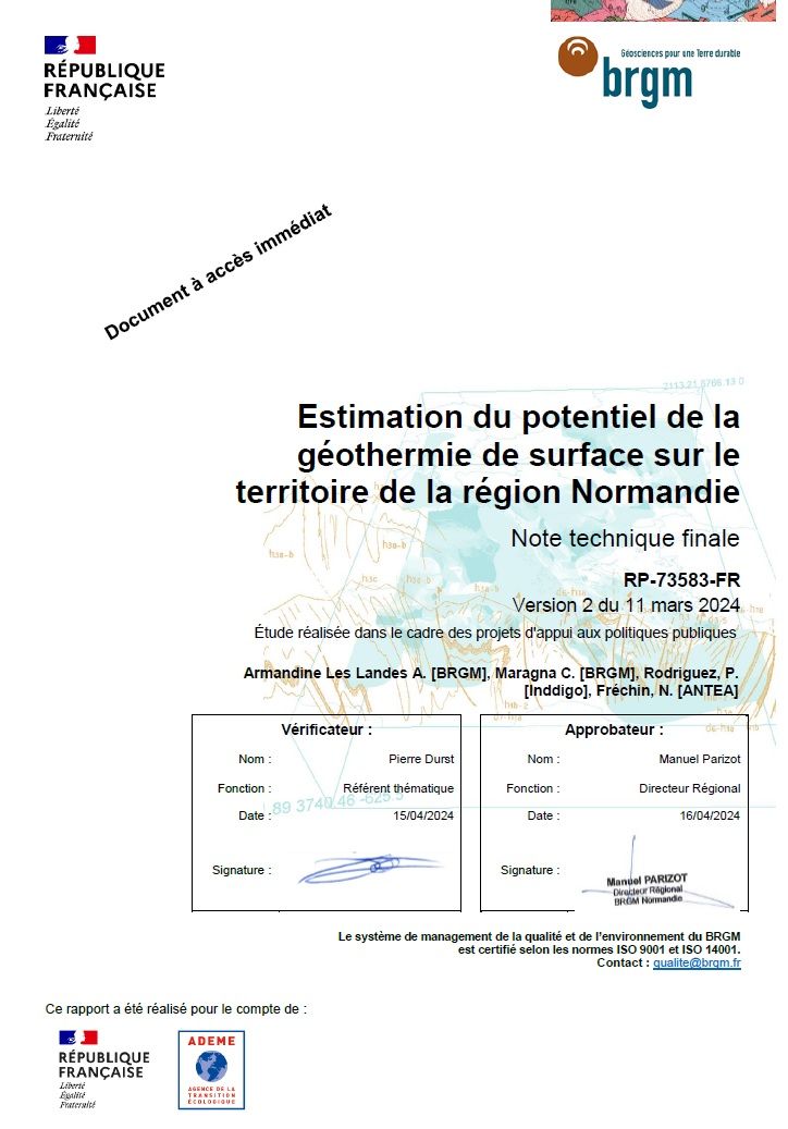 couv rapport potentiel de la géothermie de surface en Normandie